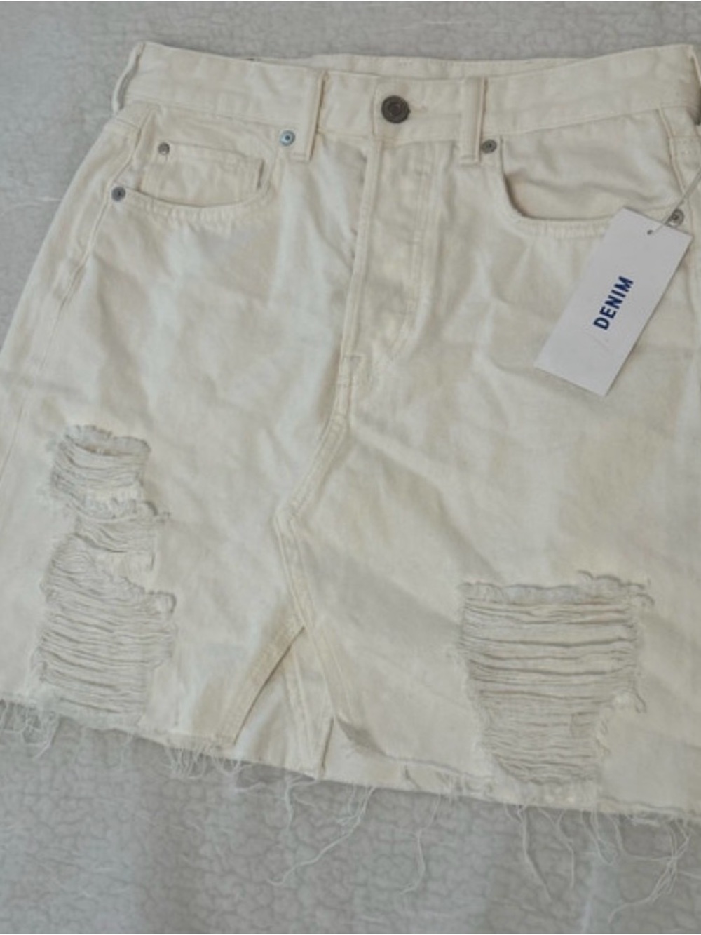 H&M White Distressed Denim Mini Skirt